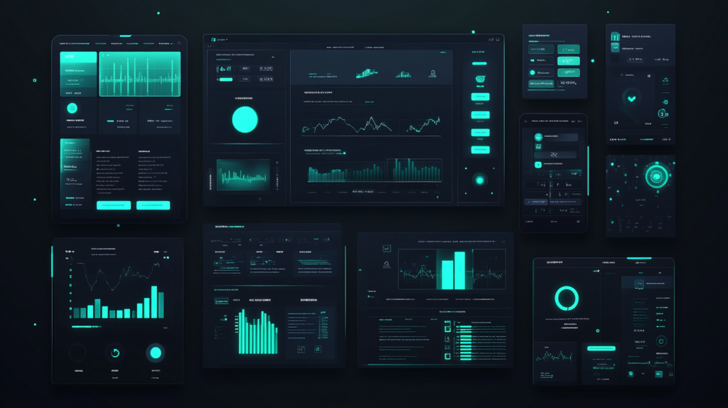 Diseño de interfaz móvil industrial en tonos oscuros y verdes, mostrando un plano detallado de paneles de control y monitoreo en tiempo real. Lyrai y los procesos empresariales avanzan rápido.