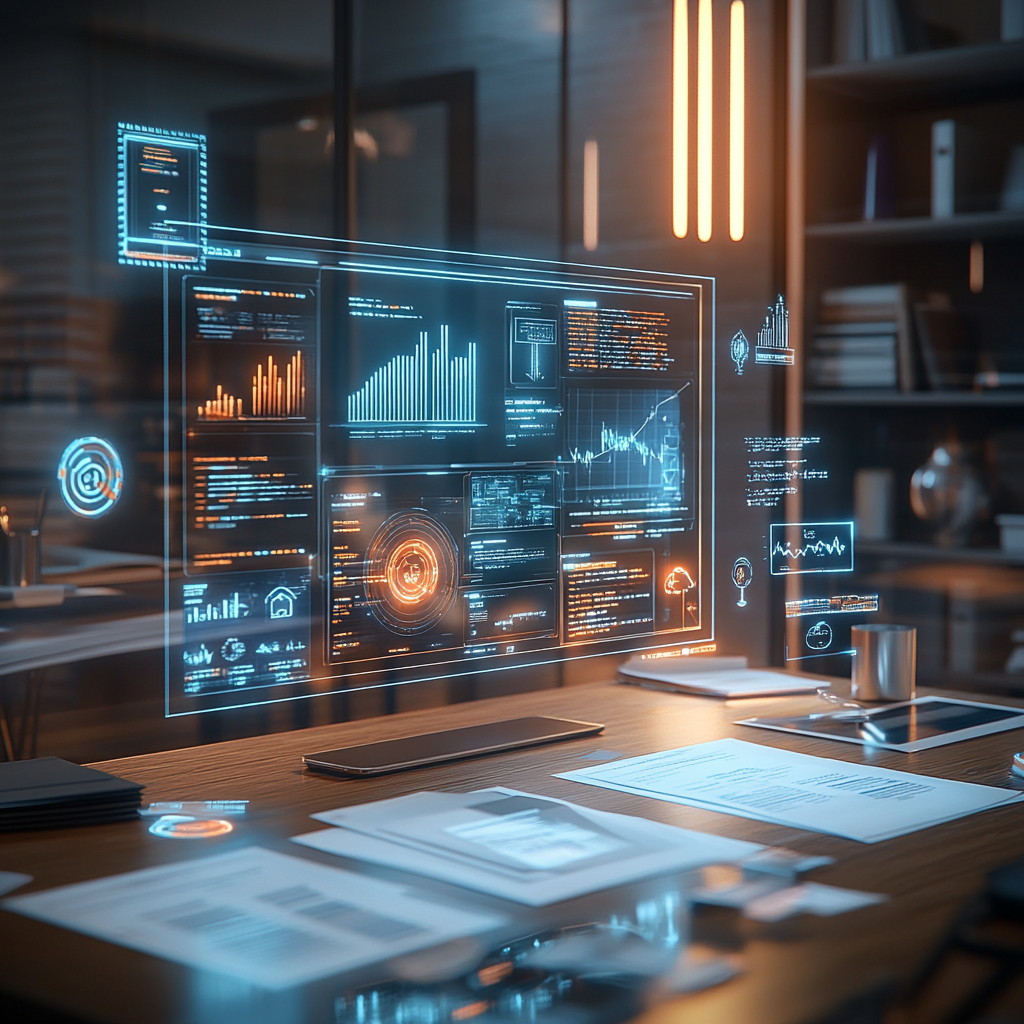 Panel digital con seguimiento de licitaciones públicas, mostrando gráficos en tiempo real y alertas sobre plazos y contratos.
